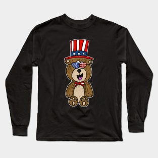 4th July Bear American Flag Cuddly Toy Funny Long Sleeve T-Shirt